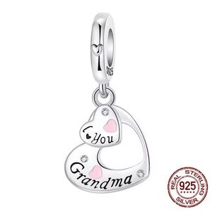 Sterling Silver 'I ♥ You Grandma' Heart Charm Pendant - Pink Accents